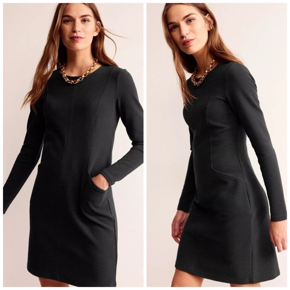 Boden Ellen Ottoman Dress Size 10 Long Sleeve Black Dress Career Office Work